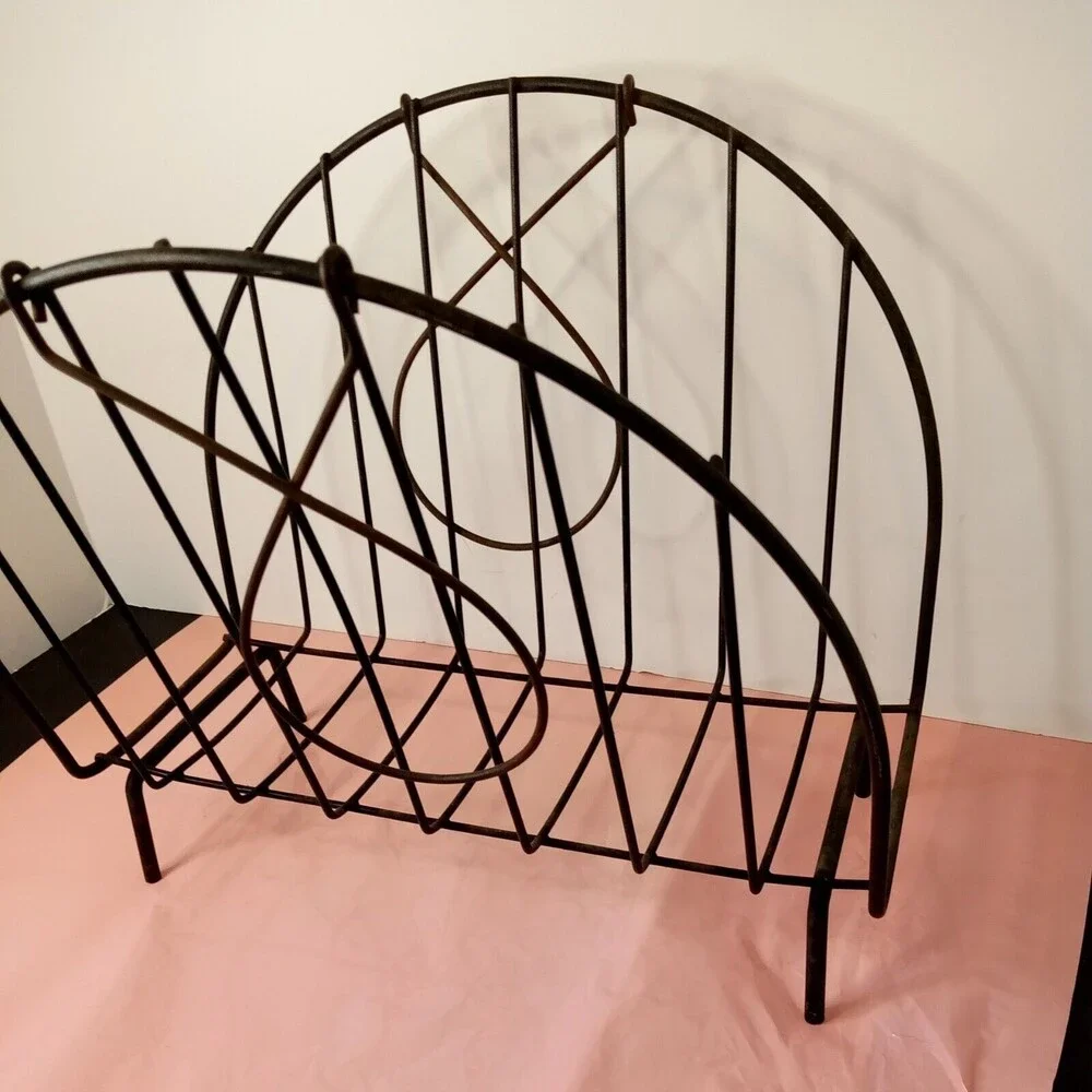Vintage Mid‎ Century Modern or Art Deco Black Wire Metal Magazine Album Holder